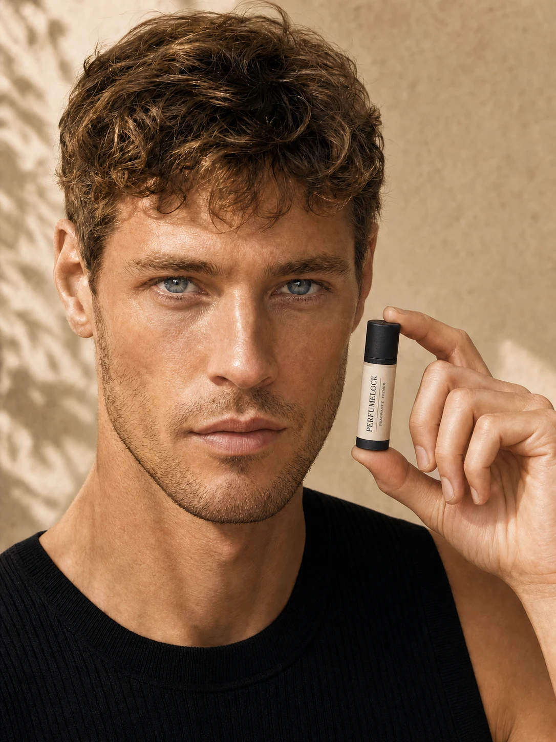 Man holding the slim PerfumeLock fragrance primer