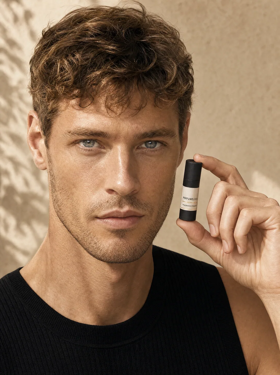 Man holding the slim PerfumeLock fragrance primer